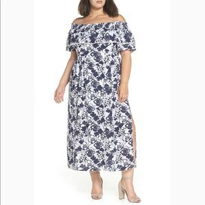 Chelsea28 Off Shoulder Navy Floral Maxi Dress 8